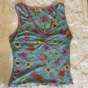 Cinema Y2K Summer Top: Blue with Pink & Orange Flowers